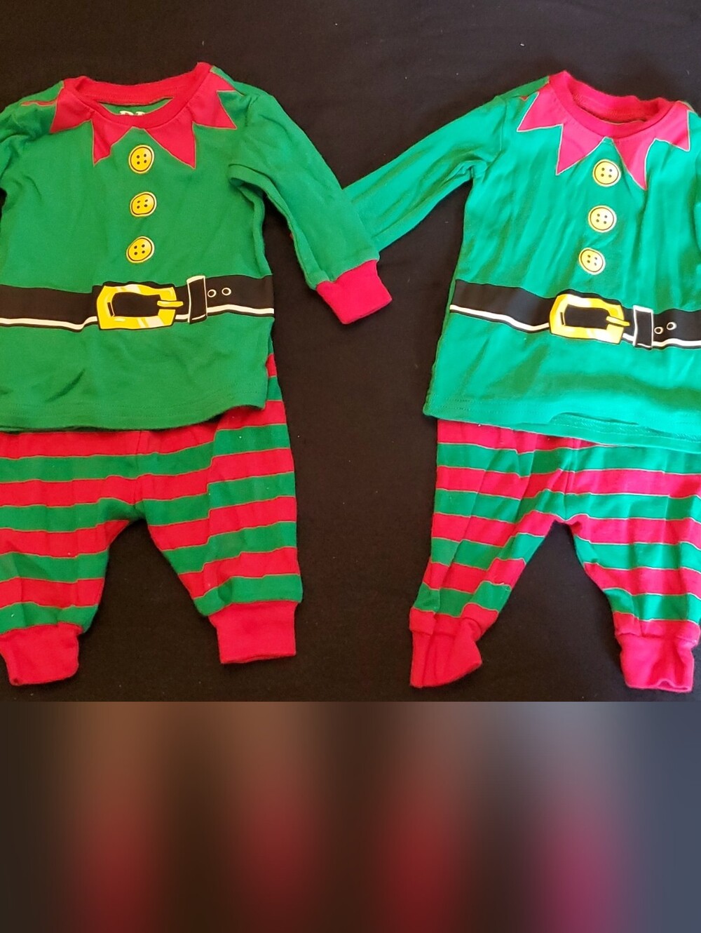 Two (Twin) Children's Place Kids Elf Pajama Set - Green & Red Holiday Stripe